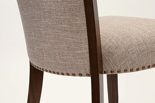 Miniatura 11 de East West Furniture VEP8T04 Verona Parsons - Juego de 2 sillas de comedor tapizadas de tela de lino marrón claro con ribete de clavo, color nogal