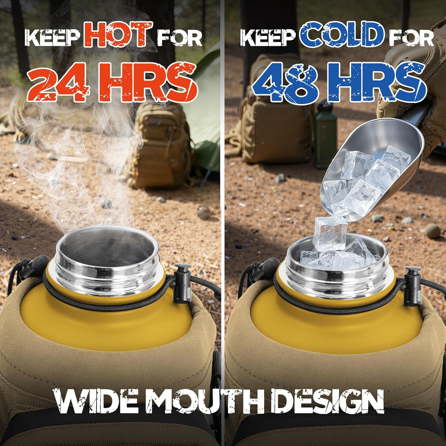 NATURE PIONEOR 64 oz Tactical Water Bottle Set, Stainless Steel Half Gallon Insulated Water Bottle with Tactical MOLLE Bottle Carrier Sleeve, for Outdoor Work, Gym, Hiking, Camping