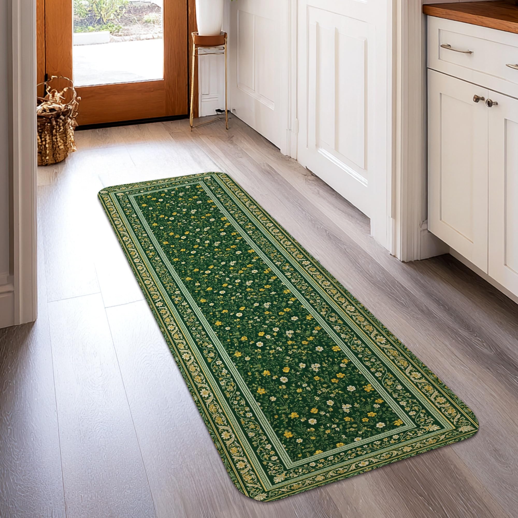 Tapis de couloir à fleurs anti-salissure poils courts pour cuisine