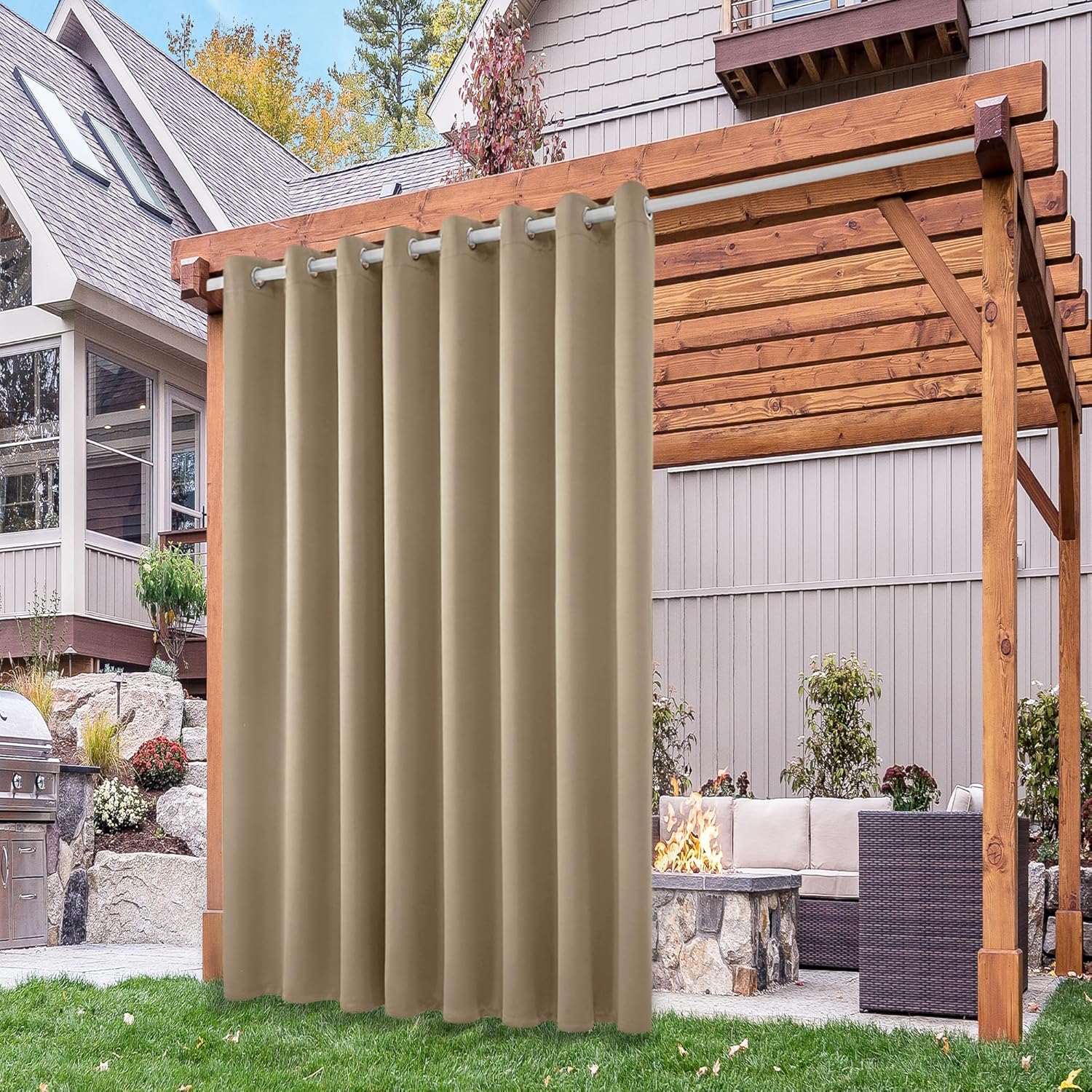 Deconovo Solid Grommet Waterproof Outdoor Wide Curtains for Patio, Taupe, 105W x 96L Taupe 105"W x 96"L (Pack of 1)