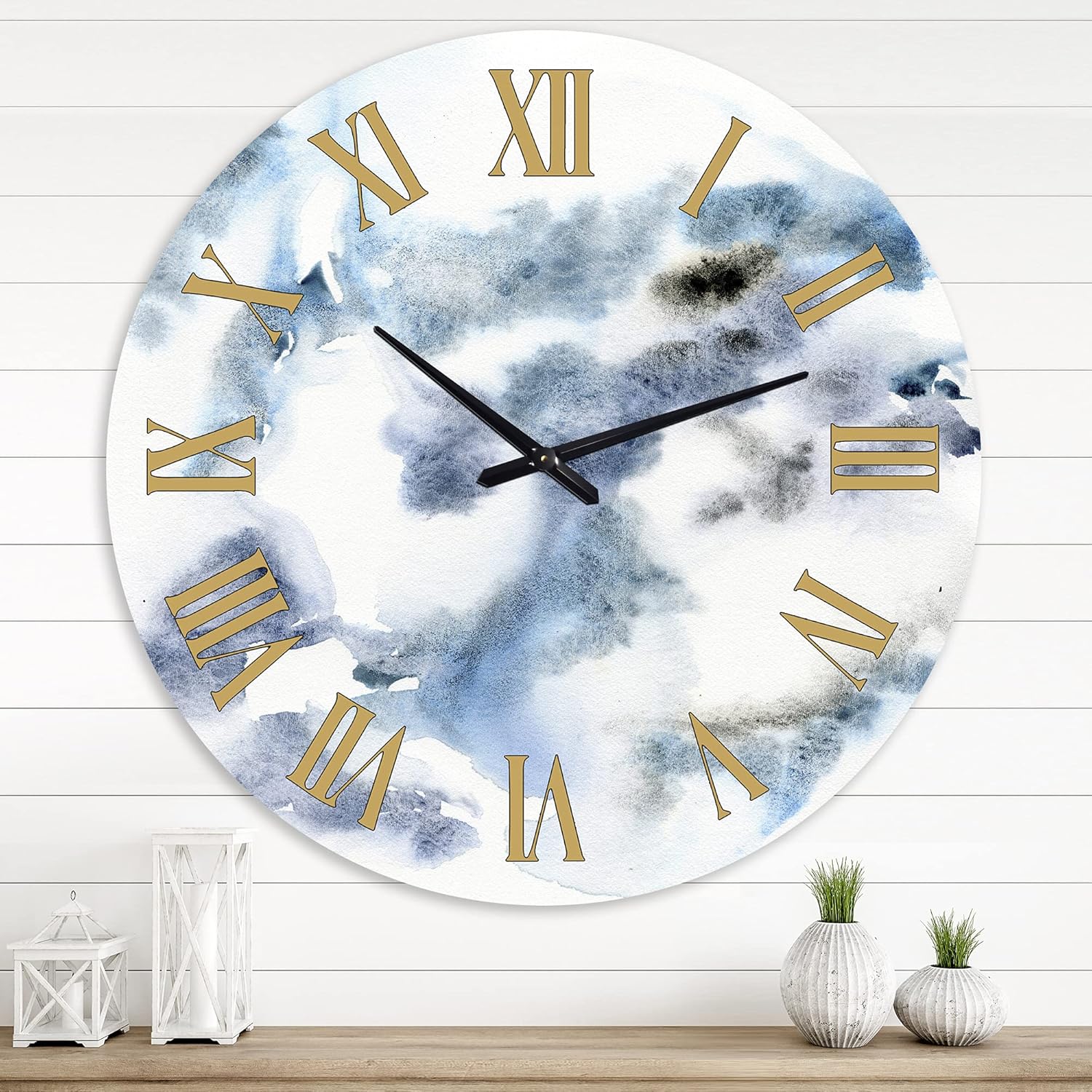 Modern Wall Clock 'Abstract of Dark Blue Clouds IV' Abstract & Fractals Large Wall Clock for Home Decor