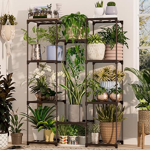 Miniatura 2 de Soporte para plantas de interior y exterior, estante para plantas, 4 niveles, 10 macetas, soporte grande de metal para múltiples plantas, soporte