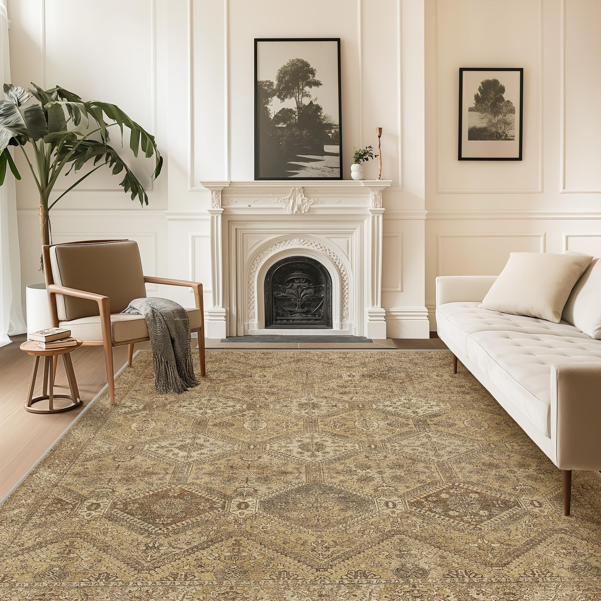 BEIMO Vintage Washable Area Rug 240x300cm, Non Slip Low Pile Large Indoor Carpet for Living Room Bedroom Hall Lounge Office Dining Room, Neutral Taupe & Beige โ image 1