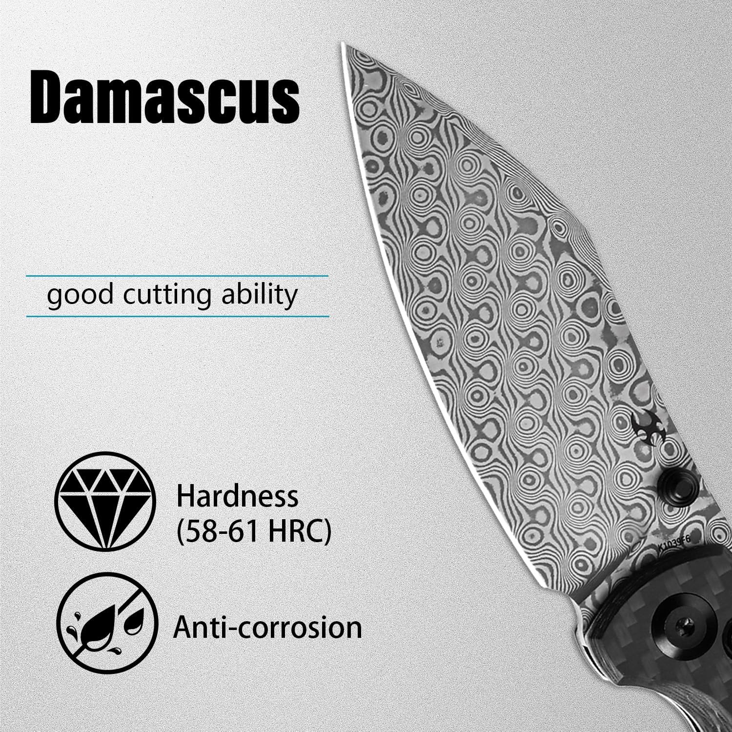 KANSEPT Nesstreet Button Lock Pocket Knife for Men EDC Camping - 3.58'' Damascus Material With Twill Carbon Fiber Handle - Everyday Carry K1039F6