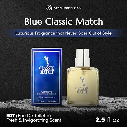Miniatura 2 de PB ParfumsBelcam Blue Classic Match Eau de Toilette en espray para hombre, fragancia moderna de cítricos Fougere, notas de melón, musgo y pachulí,
