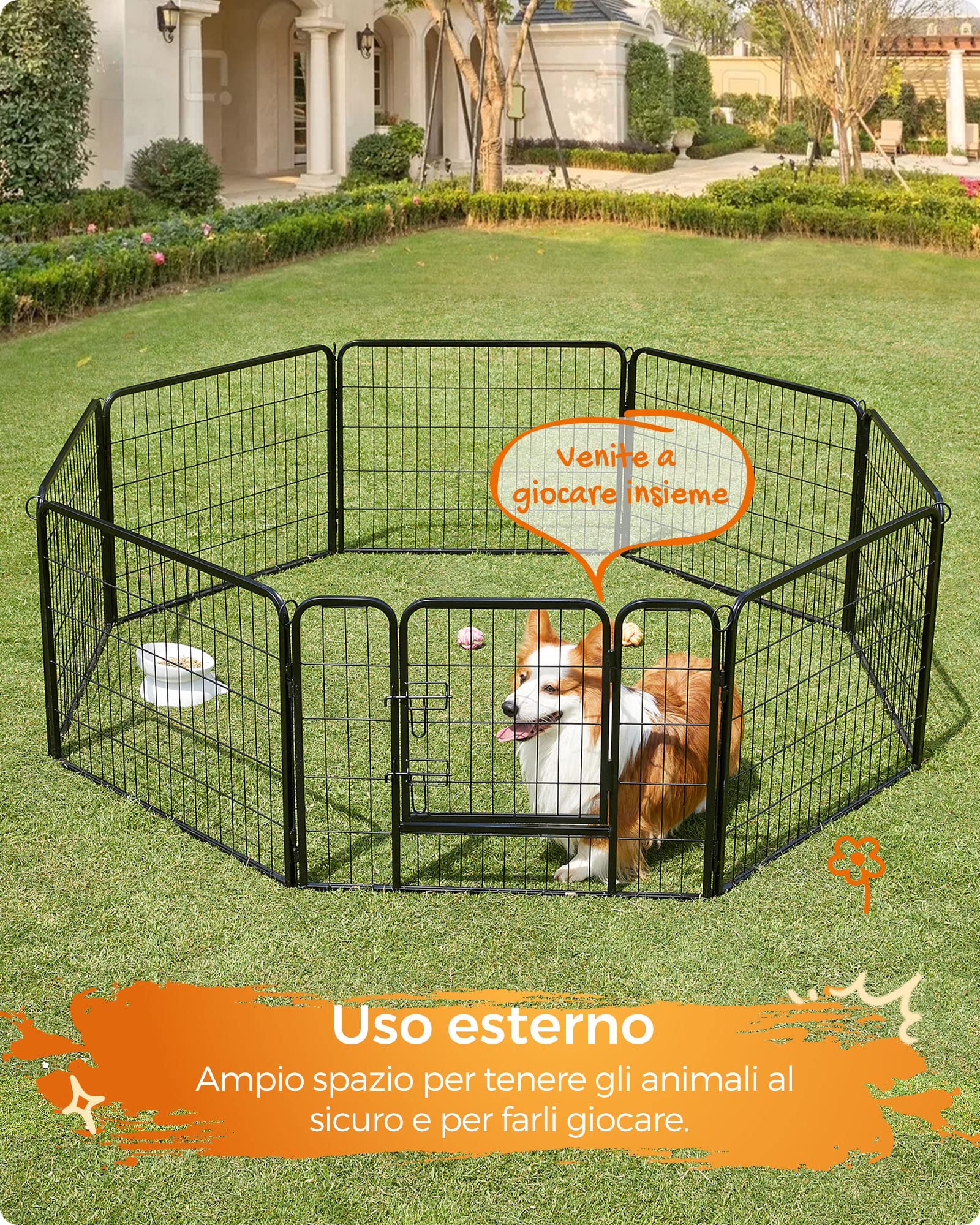 Feandrea Recinto per Animali Box per Cani, 8 Pannelli 77 x 60 cm, Nero PPK86H