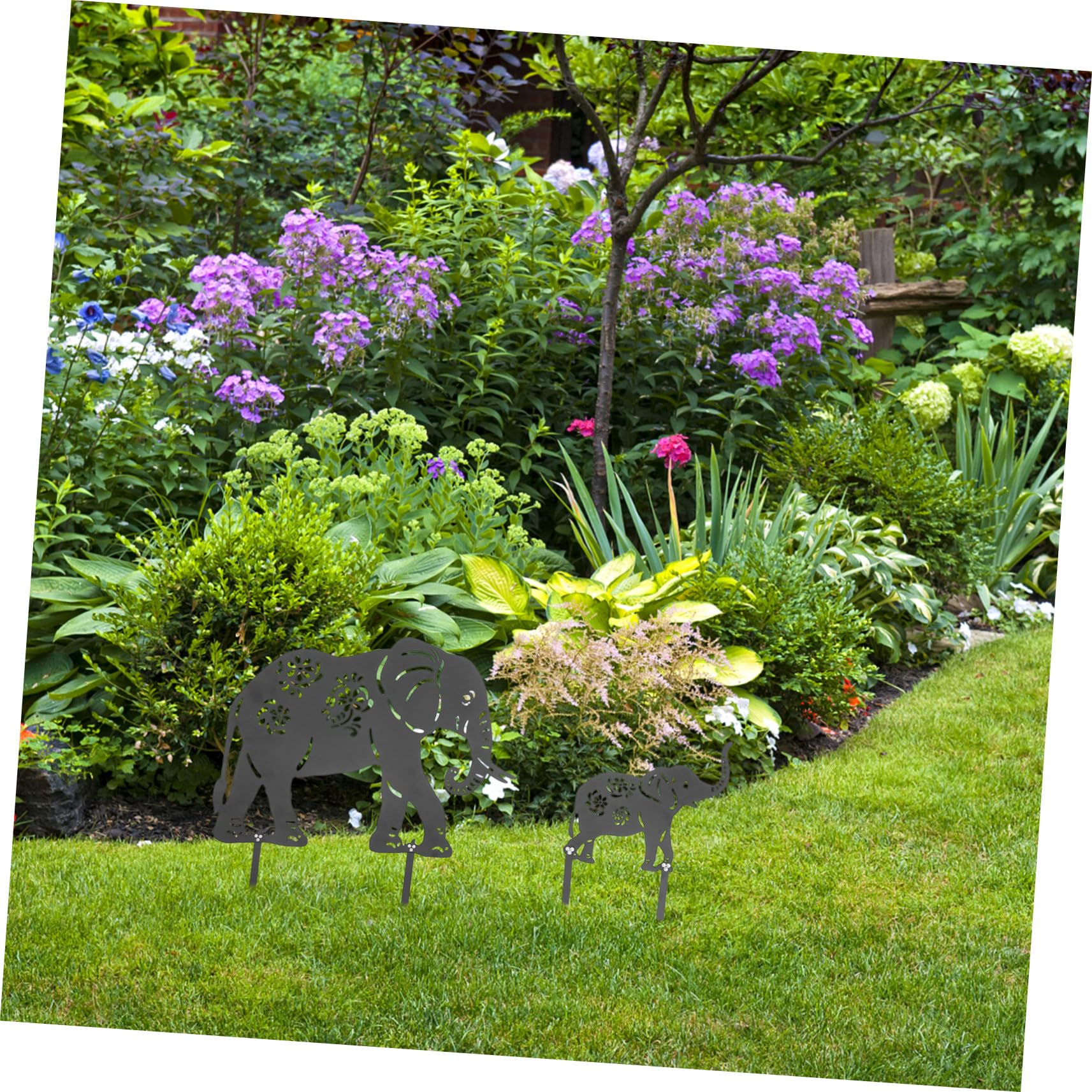 Elefanten in Schwarz 2 Stück aus Eisen Gartenstecker Gartendeko Wetterfeste Einfache Installation Dekorative Skulpturen für Hof und Terrasse für Gartenliebhaber