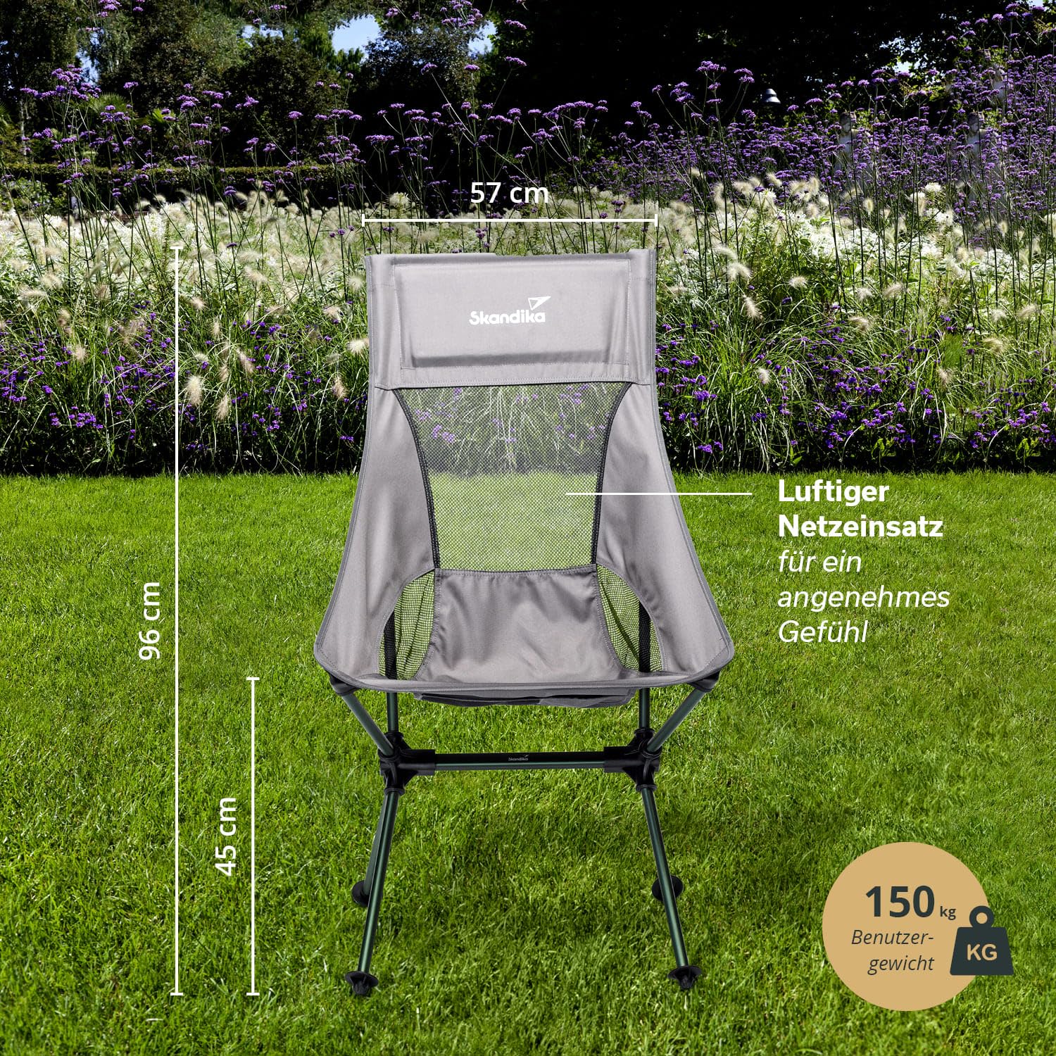 Skandika Campingstuhl Compact bis 150 kg belastbar | Camping Stuhl, Anglerstuhl, klein, faltbar, kleines Packmaß, klappbar, stabil, leicht, bequem gepolstert | Faltstuhl