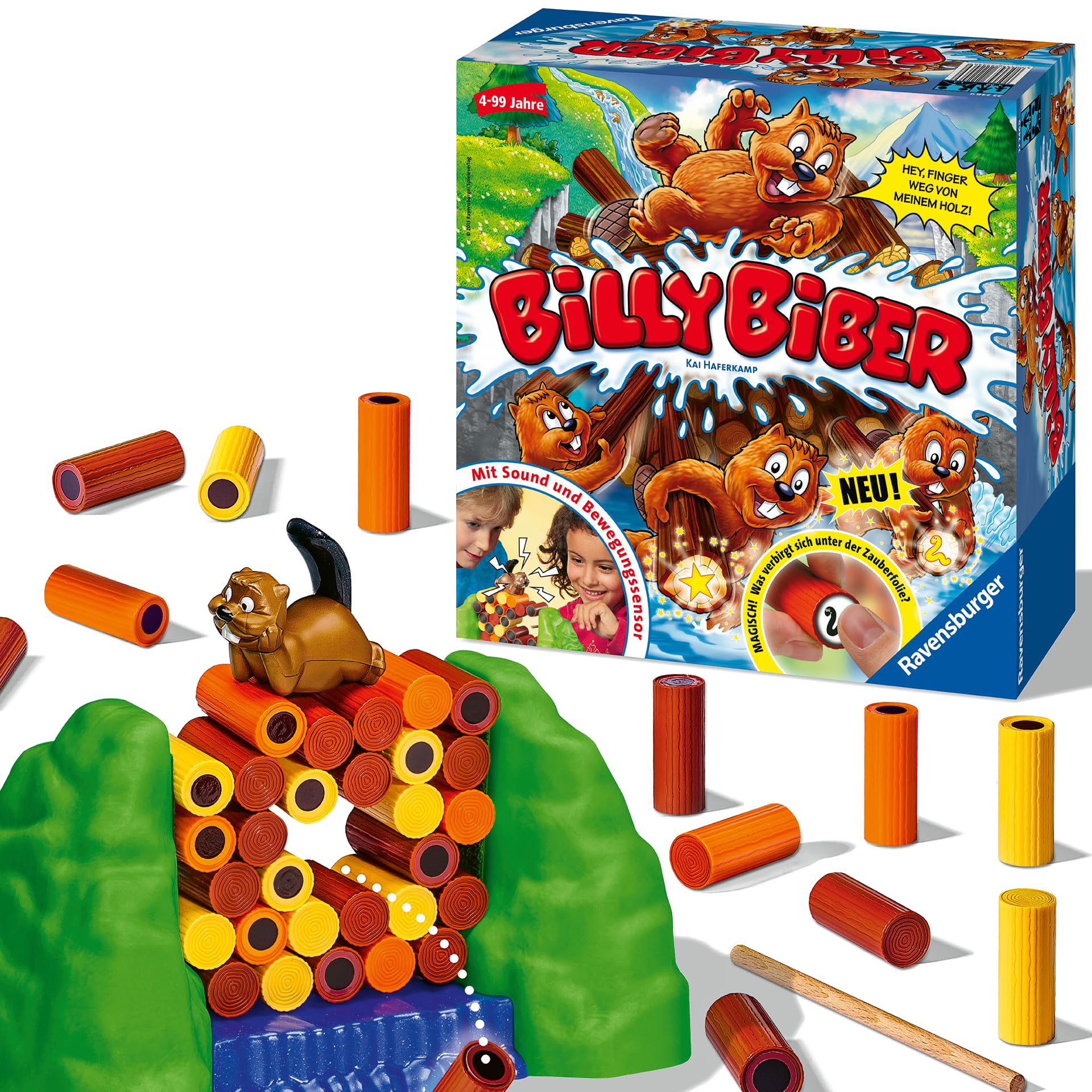 Ravensburger 22246 - Billy Biber - Geschicklichkeitsspiel für ruhige Hände - Spiel für Kinder ab 4 Jahren, Familienspiel für 1-4 Spieler - magische Zauberfolie