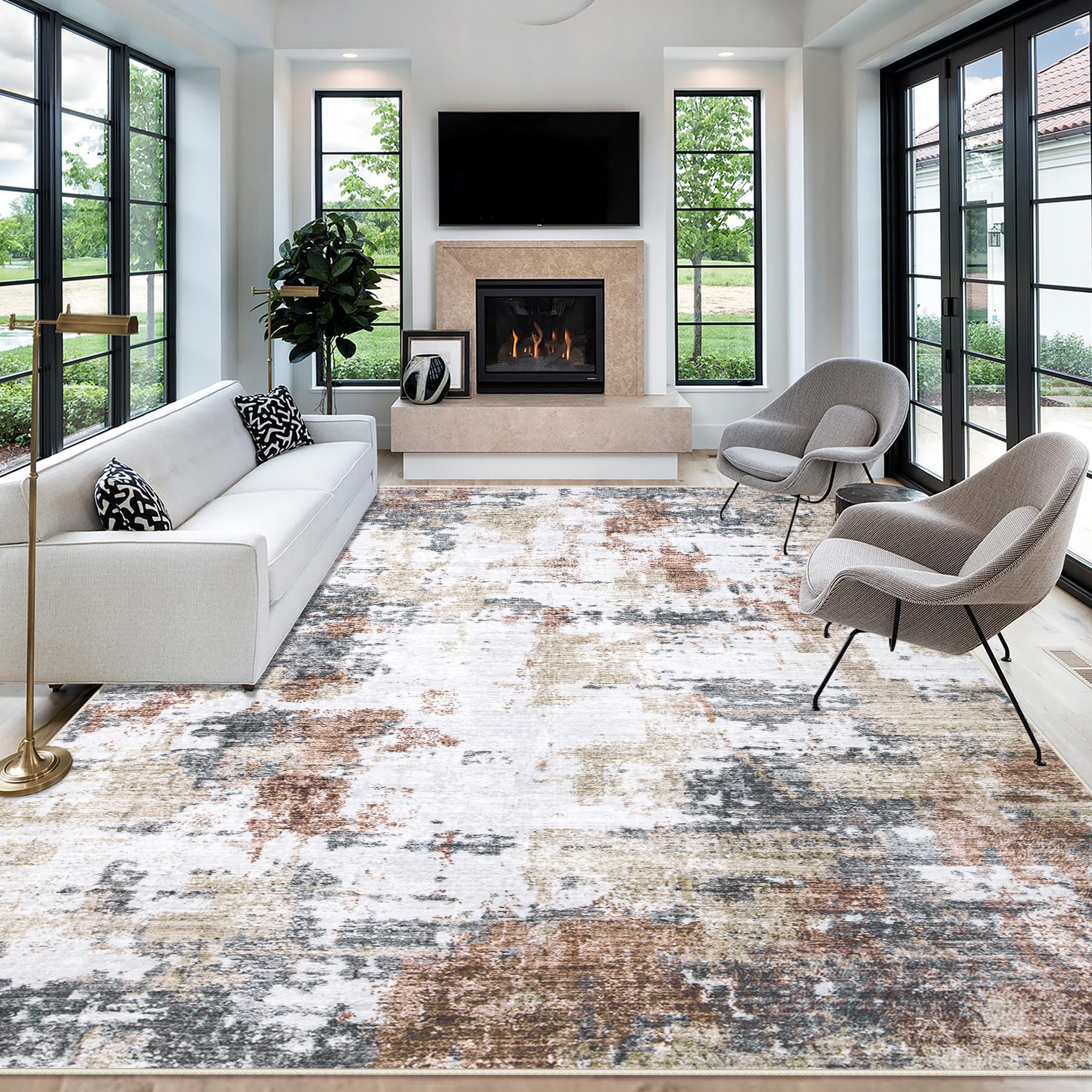 Amazon.com: Living Room Rug 9x12 Rug, Machine Washable Modern Abstract ...