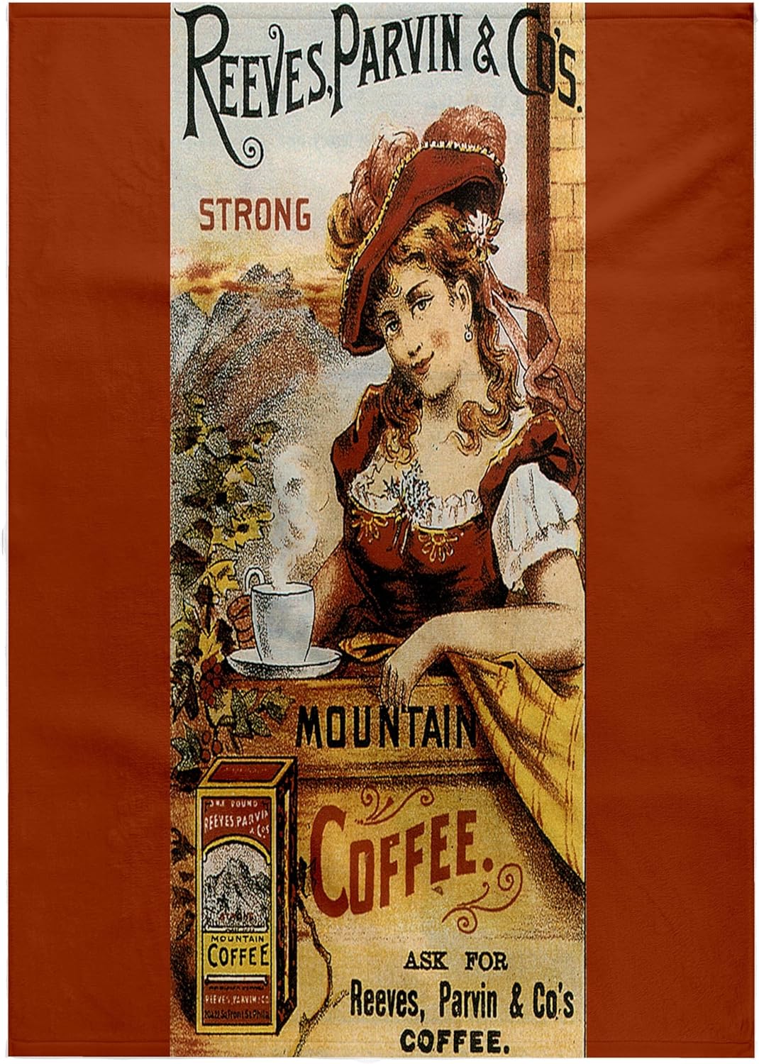 3dRose Reeves Parvin Company Strong Mountain Coffee with Victorian Woman 22x30 Bath Hand Pool Towel