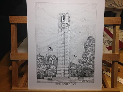 Miniatura 4 de North Carolina State - Bell Tower 11"x14" hand-drawn pen and ink print