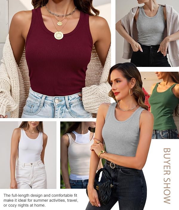 Wikoan Tank Top for Women Ribbed Knit Scoop Neck Tank Tops Basic Versatile Sleeveless Shirts,Light Grey,L by Wikoan - Used condition - Image 2