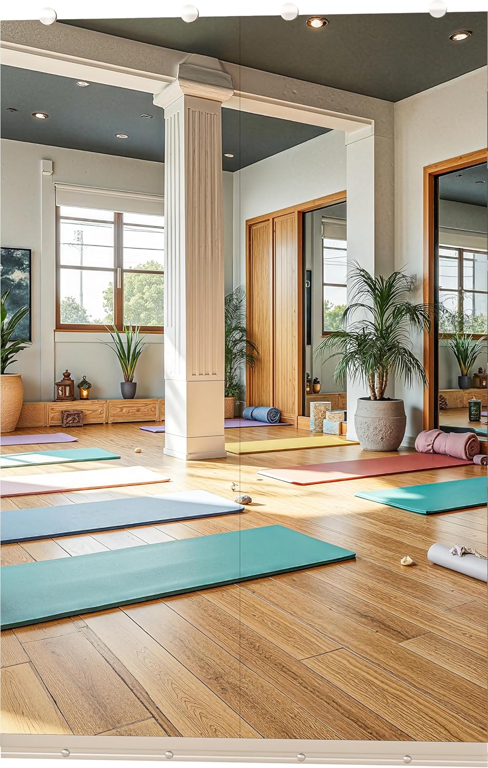 hasipu home gym mirror, 55\"x17\" each, 1- pack frameless wall mounted mirrors with glass clamps & 1 aluminum rail, large body mirror for home gym, yoga studio, bedroom, silver tempered glass silver 55\"x17\" - 2pcs