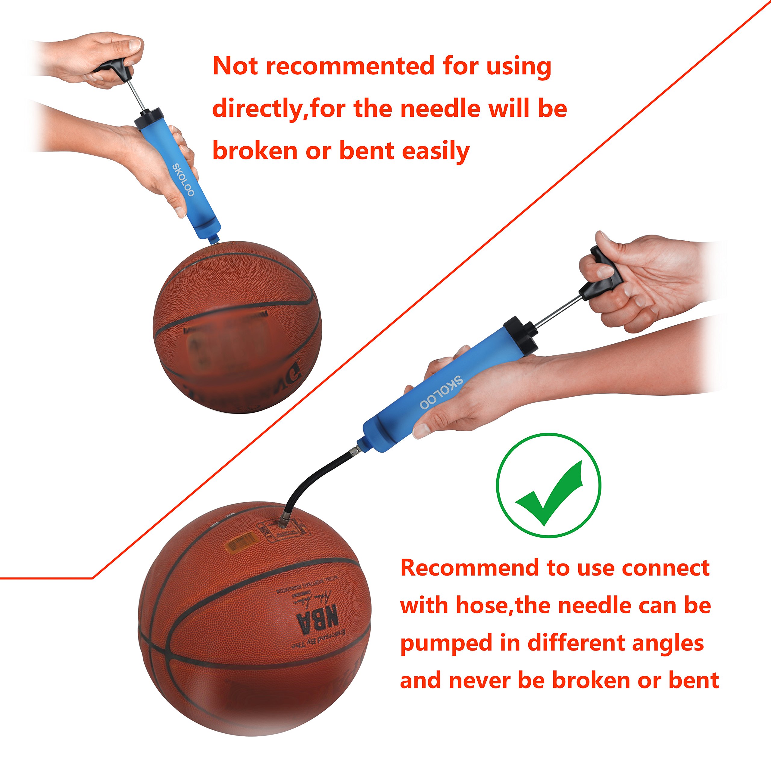 Kit de inflador de bomba de aire portátil de 10 pulgadas con aguja, paquete de 2, boquilla, manguera de extensión para fútbol, baloncesto, fútbol, voleibol, waterpolo, rugby, bola de ejercicio, 3