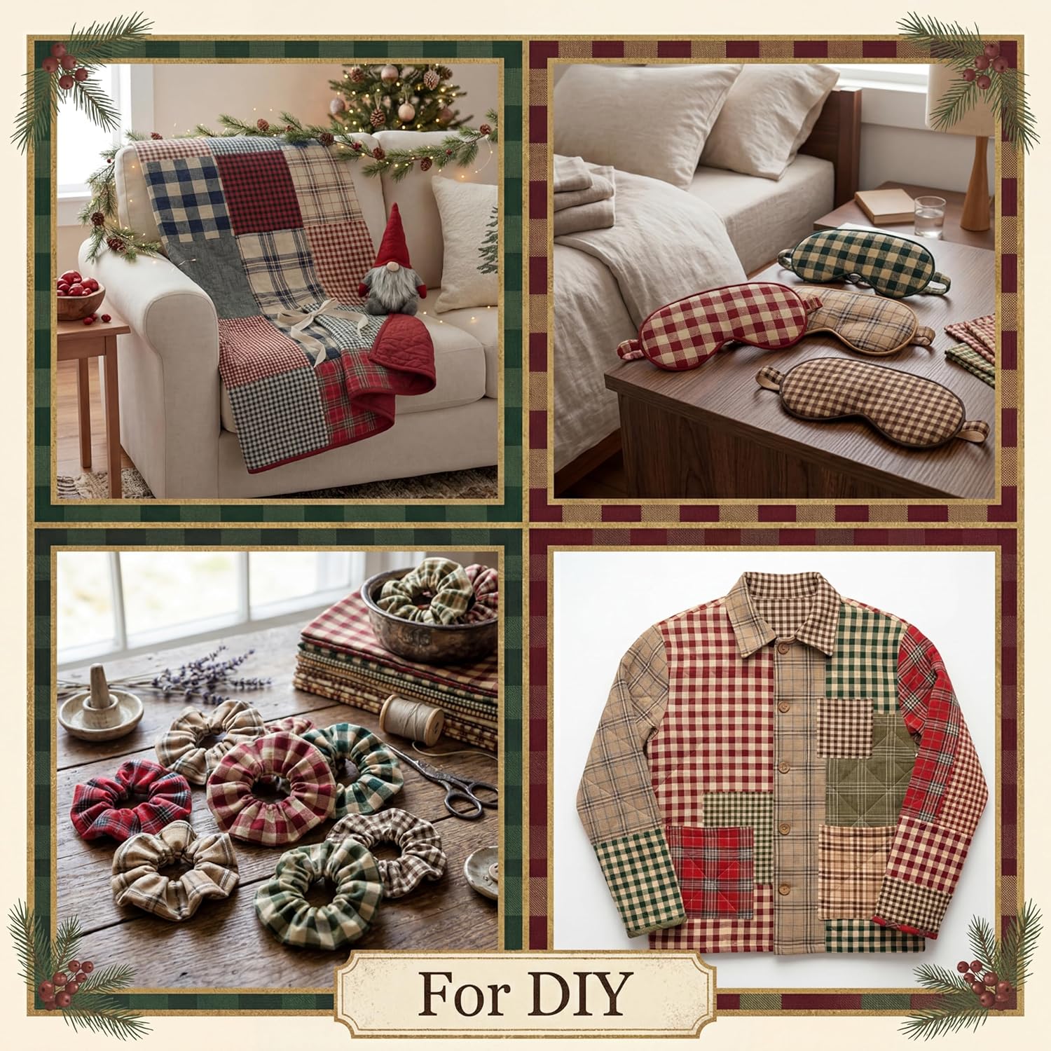 Hahafelt 10 Pcs 18 x 22 Inch Vintage Plaid Fat Quarters Gingham Homespun Christmas Quilting Fabric Bundles Buffalo Check Lattice Rustic Precut Squares Strips for Patchwork Craft Sewing DIY