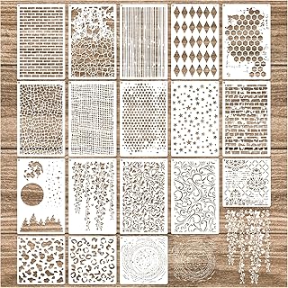 Cubist Mixed Media Layering Stencils for Painting on Wood, Texture Demask Leaf Tree Brick Striped Background Pattern Stencils for Crafts Wall Shoe Cards Canvas Furniture (Texture)