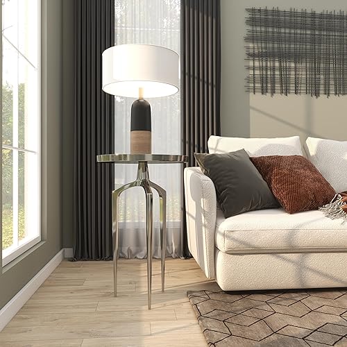 Miniatura 52 de Deco 79 Mesa auxiliar de metal de aluminio inspirada en la bandeja superior con 3 patas de trípode, mesa auxiliar de 16 x 16 x 25 pulgadas, color