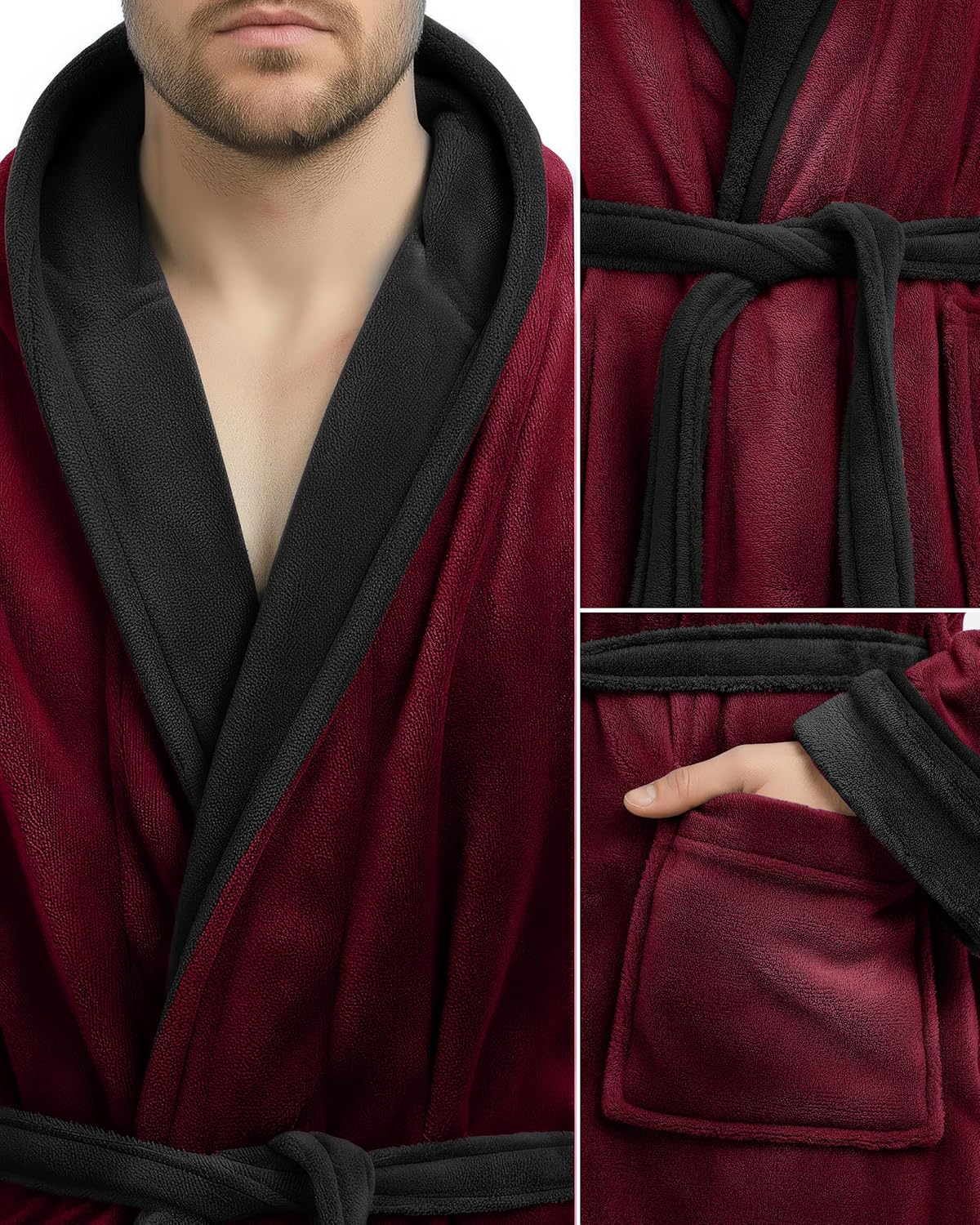 NY Threads Mens Robe with Hood, Luxury Plush Fleece Hooded Mens Bathrobe, Spa Bath Robe for Men - Image 3