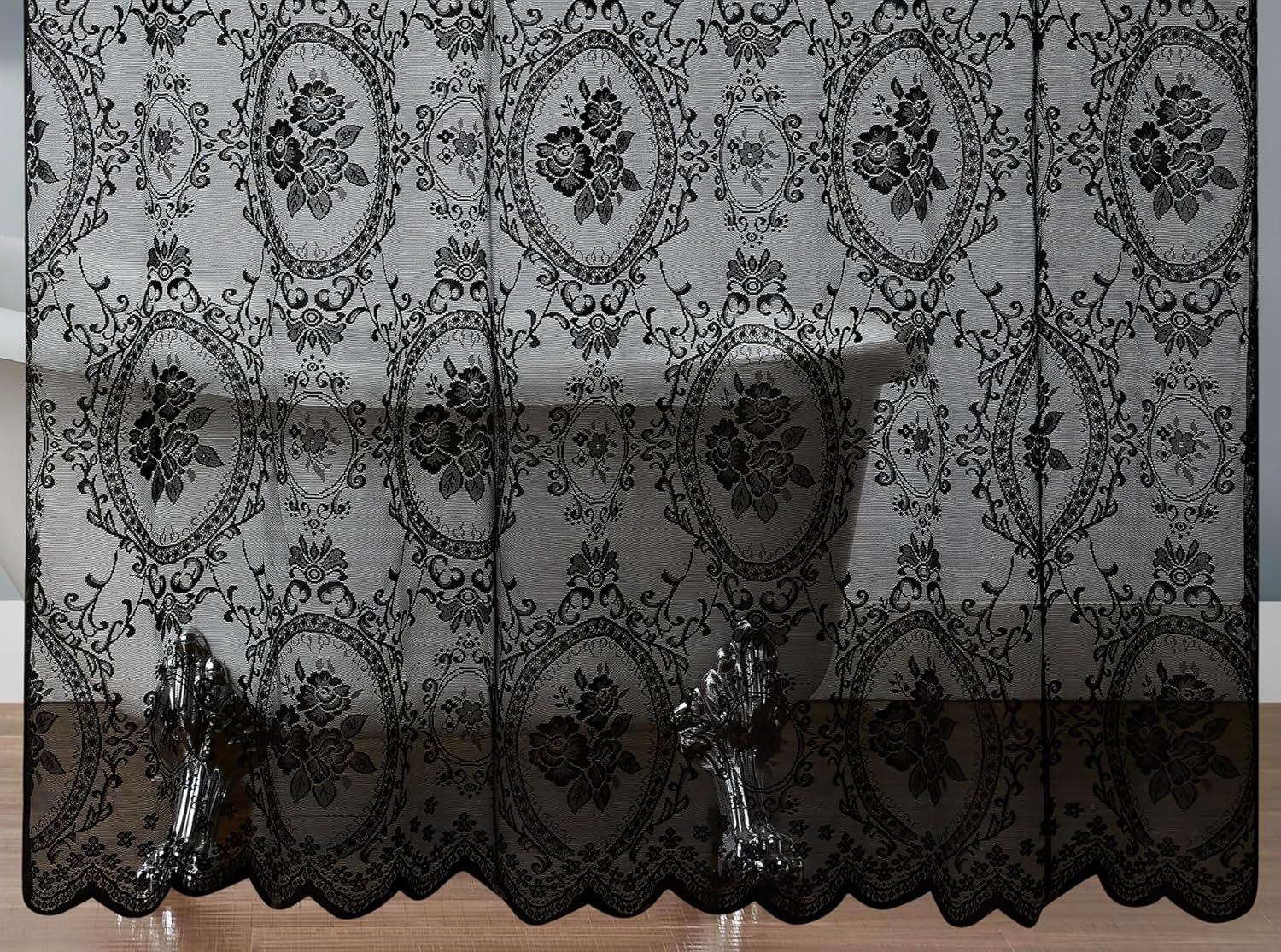 Gothic Shower Curtain with Matching Valance. 84 Inch Shower Curtain Perfect for Goth Bathroom Decor. Goth Shower Drape or Vintage Bath Curtain. SH Black-Black 84