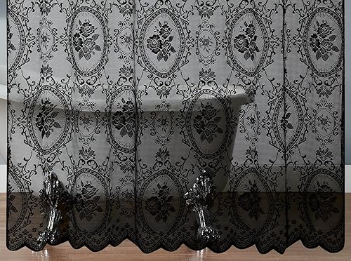 Miniatura 3 de Cortina de ducha gótica con cenefa blanca. Cortina de ducha de 72 pulgadas perfecta para decoración gótica de baño. Cortina de ducha gótica, cortina