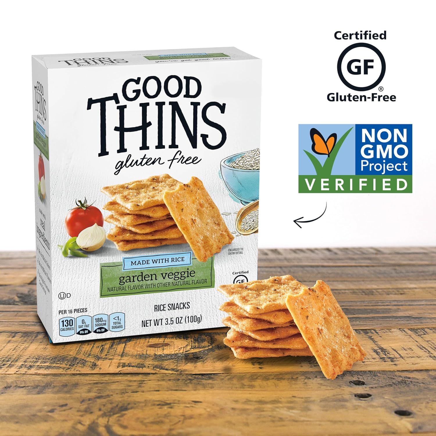 Good Thins Garden Veggie Rice Snacks Gluten Free Crackers, Bulk Snack Crackers, 6 - 3.5 oz Boxes