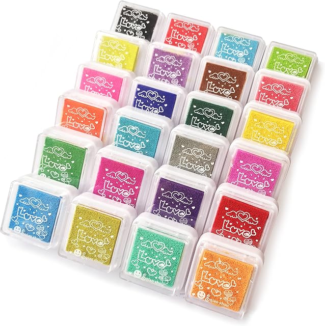 Bestele 24 Colours Washable Stamp Pads for Kids,Fingerprint Rainbow Color Craft Ink Pad Set for Rubber Stamps Partner Card Making and Kids DIY Scrapbooking (24 Colours Stamp Pads)