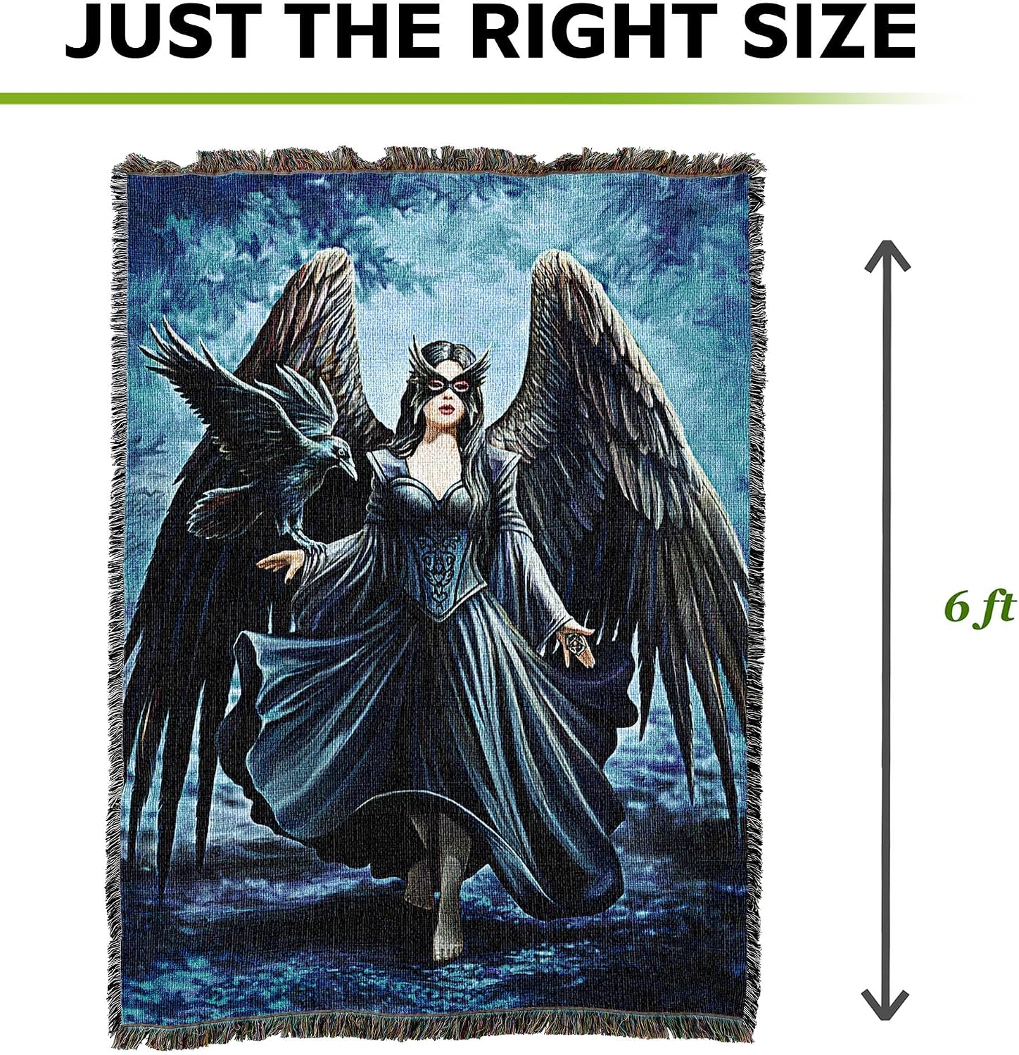 Pure Country Weavers Raven Angel Woven Blanket by Anne Stokes - Fantasy Gift Cotton Tapestry Throw - Made in The USA - 72" x 54"