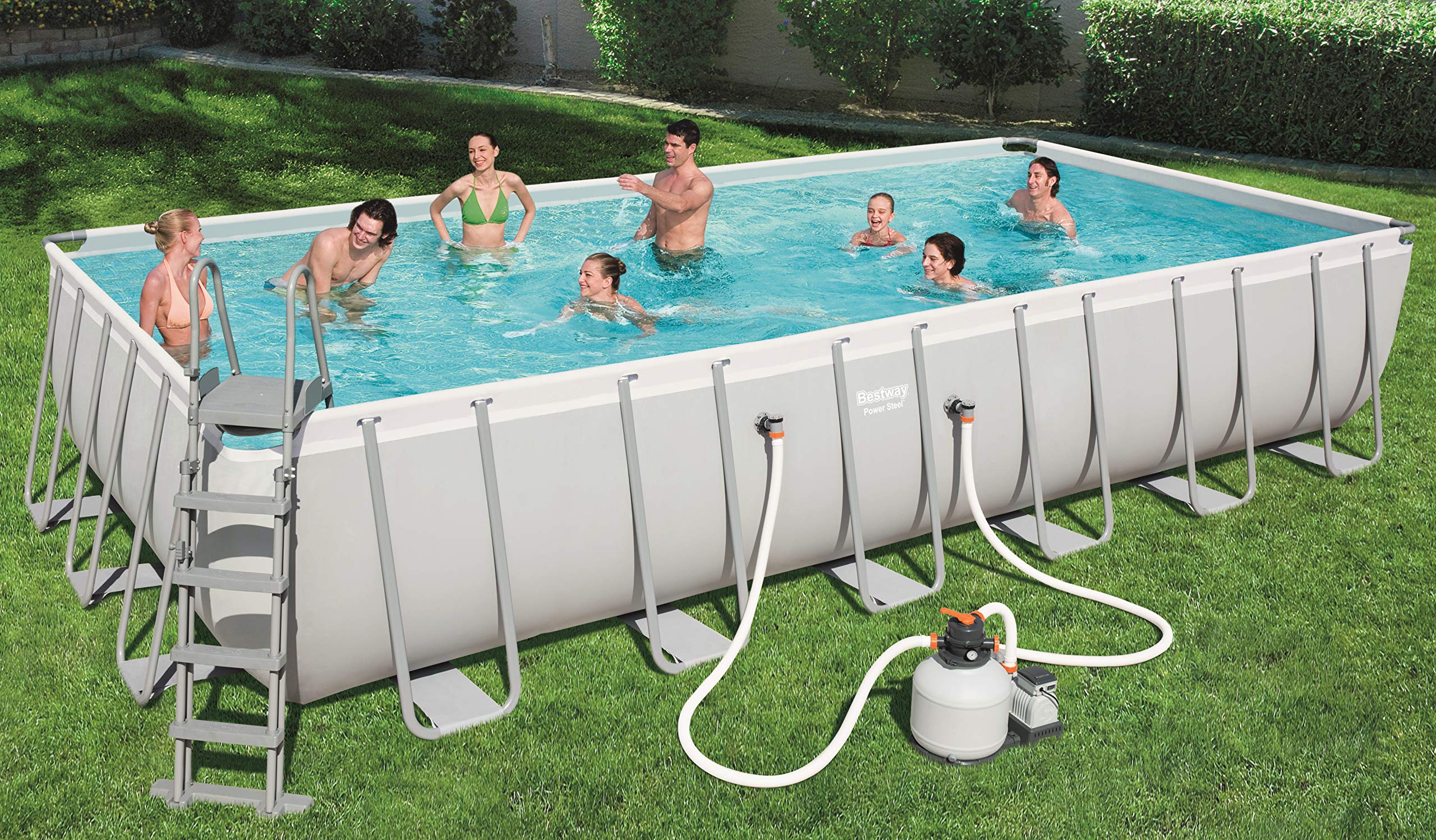 Bestway Power Steel, piscina rettangolare con telaio in acciaio, con pompa filtrante, con accessori, grigia, 732x366x132 cm