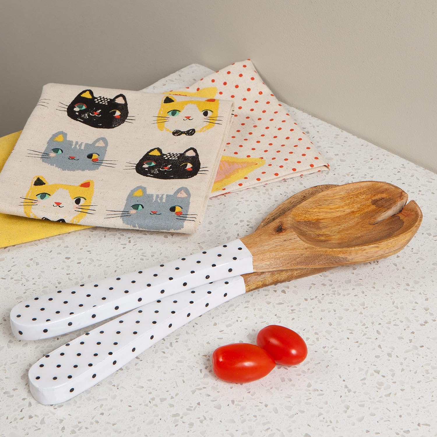 Danica Studio Mango Wood Salad Server Set/2, 11.75 inches, Meow Meow