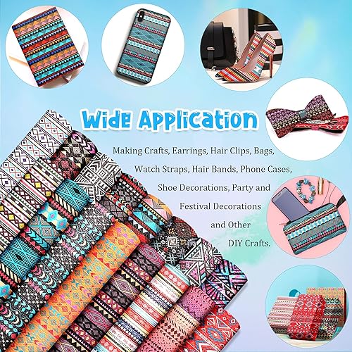 Miniatura 7 de Weewooday 16 hojas de piel sintética a cuadros a rayas, estilo bohemio, vintage, estilo bohemio, hojas de tela de cuero, geometría sintética para