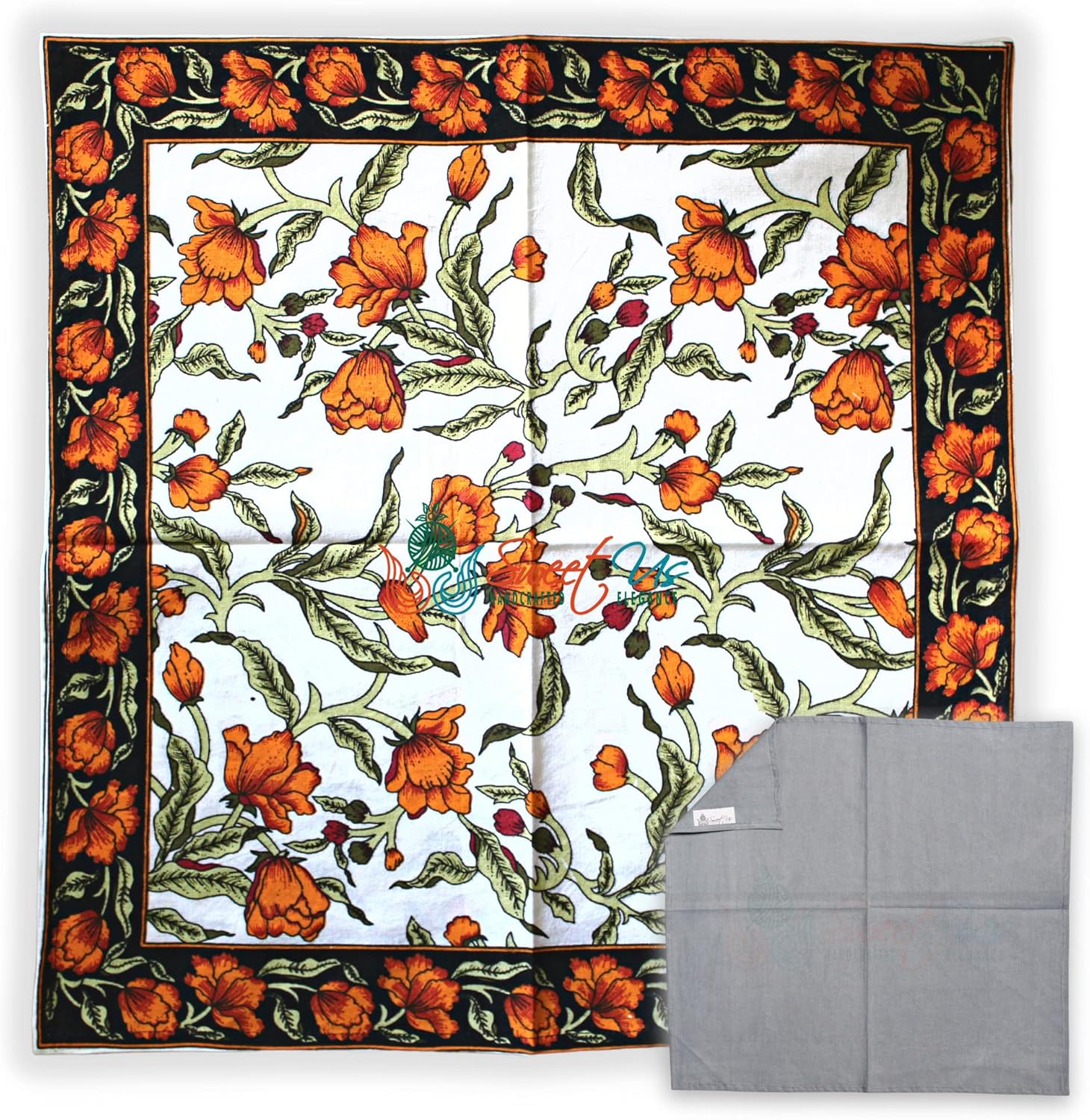 Sweet Us Affluent French Floral Cotton Set of Four Napkins and One Plain Napkin, Floral Kitchen Dining Napkin, Amber Euphoria