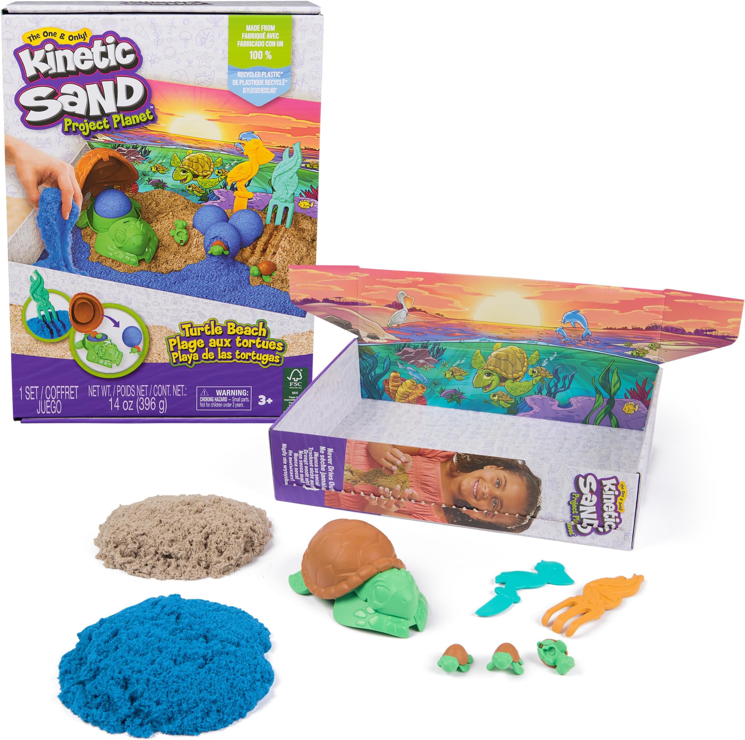 Project Planet Turtle Beach with 14oz Play Sand, Tools & Molds, Sustainably Minded Eco Friendly Materials, Sensory Toys for Kids