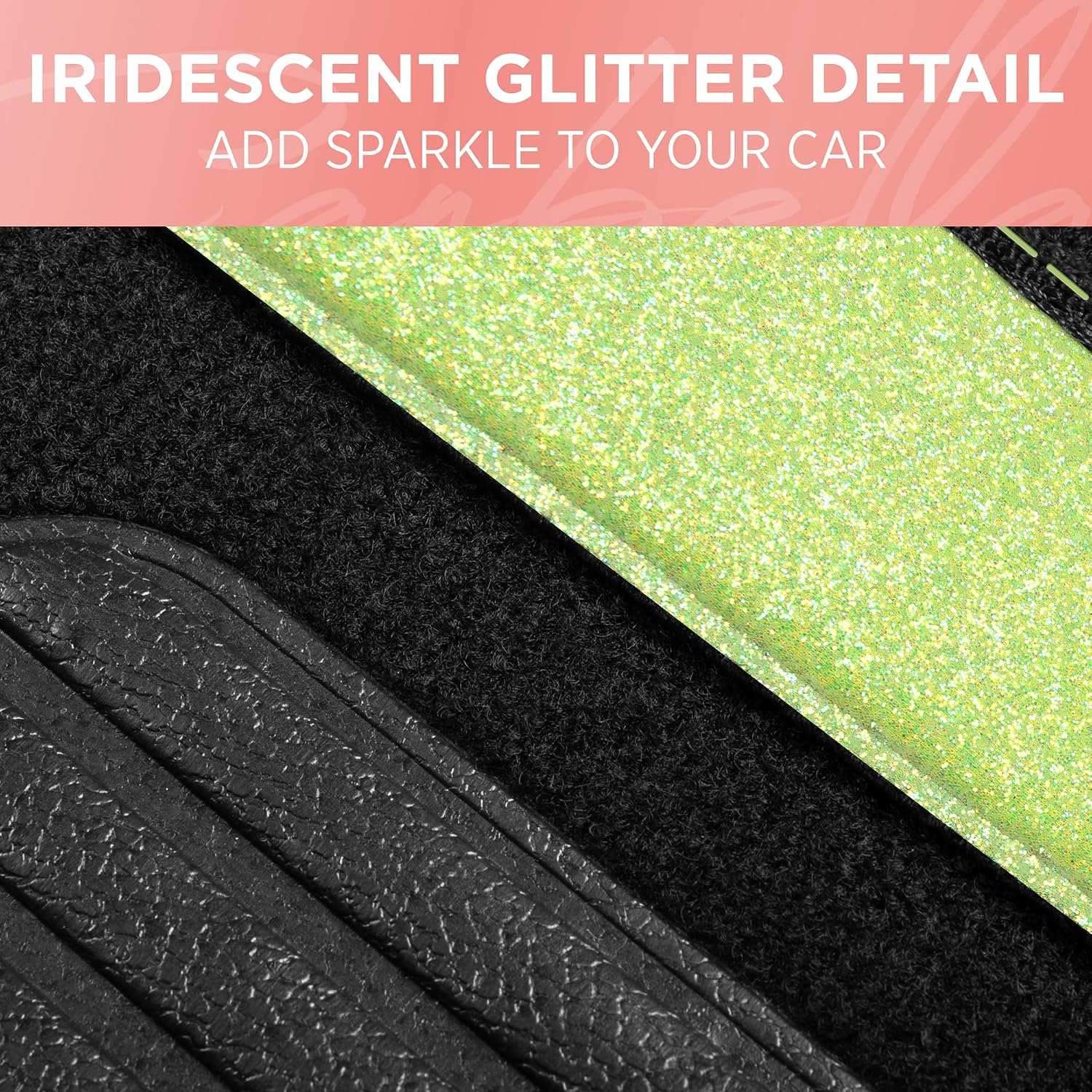 Carbella Glitter Bling Car Mats 4-Piece Set, Two-Tone Shiny Carpet Car Floor Mats, Stain-Resistant Floor Mats for Cars for Women, Universal Car Mat Set, Automotive Floor Mats - Lemon Lime