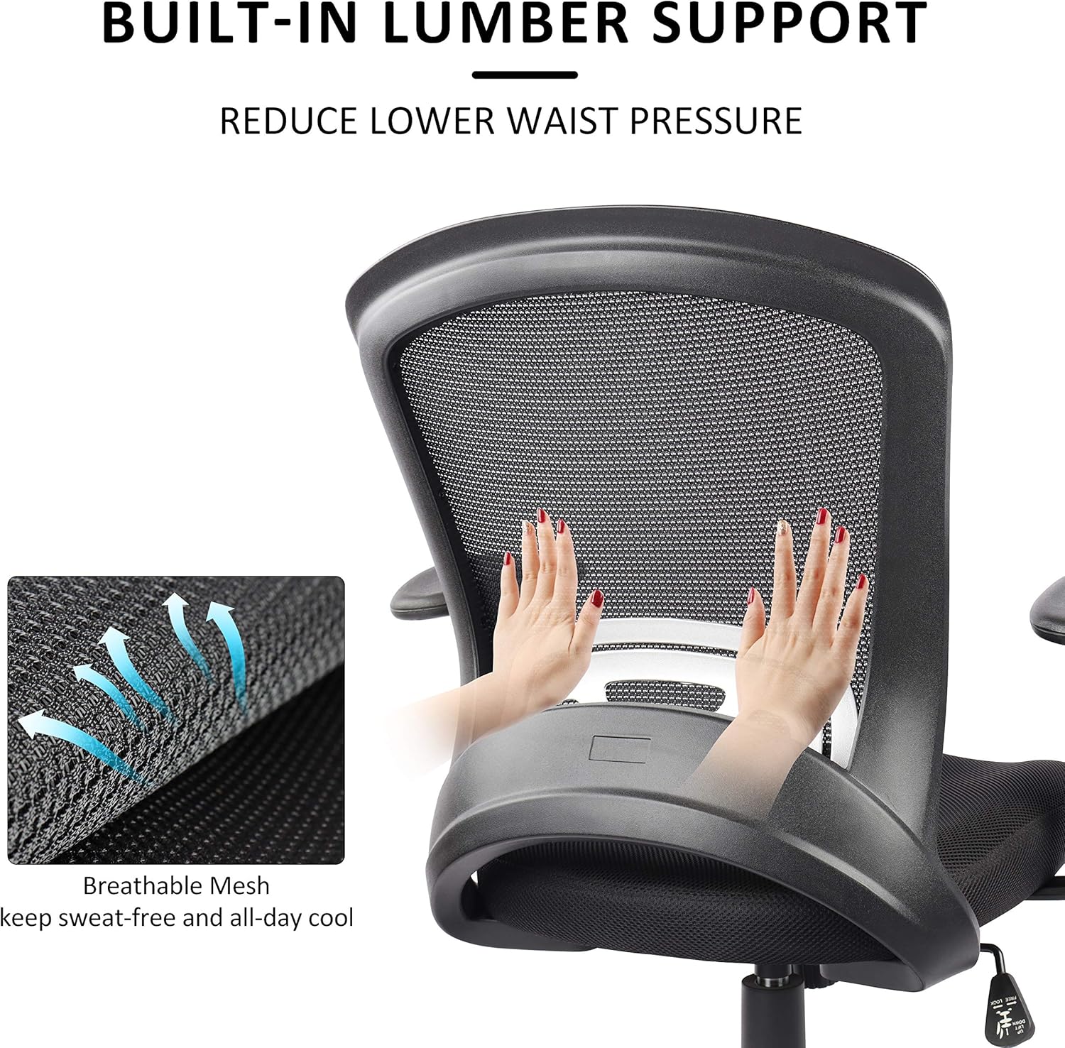 Hylone Office Chair Computer Desk Chair Mesh Task Chair Swivel, Adjustable Arms, Lumbar Support, Adjustable Height, Rocking, Comfortable Rolling Mid-Back Home Office Desk Chair, Black : Home & Kitchen