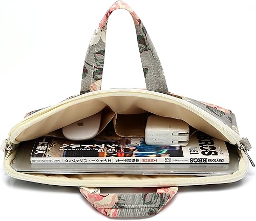 Miniatura 3 de Canvaslife Bolsa de mensajero impermeable con patrón de rosa gris de 15 pulgadas para laptop de 14 pulgadas a 15.6 pulgadas y funda para laptop