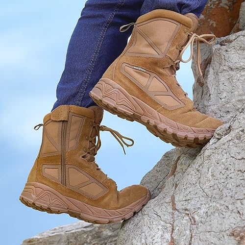 Miniatura 7 de Botas de trabajo tácticas militares ligeras con cremallera lateral para hombre, botas de senderismo para combate, militares