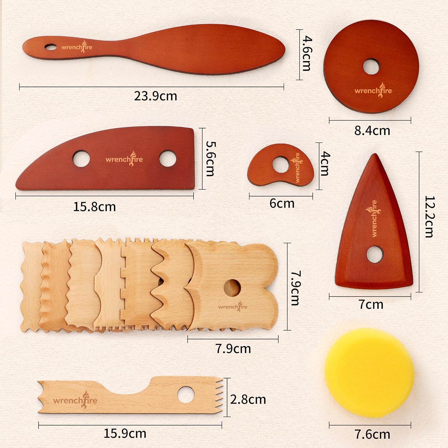 Pottery Ribs Tool Set, Clay Ceramic Shaping & Smoothing Tools, Pottery Foot Shaper Trimming for Carving,Beech Wood (13 Pieces)