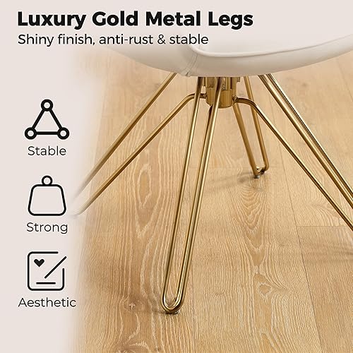 Miniatura 4 de Zouron Silla giratoria moderna de mediados de siglo con patas de metal dorado, silla de escritorio tapizada sin ruedas, silla de oficina lateral
