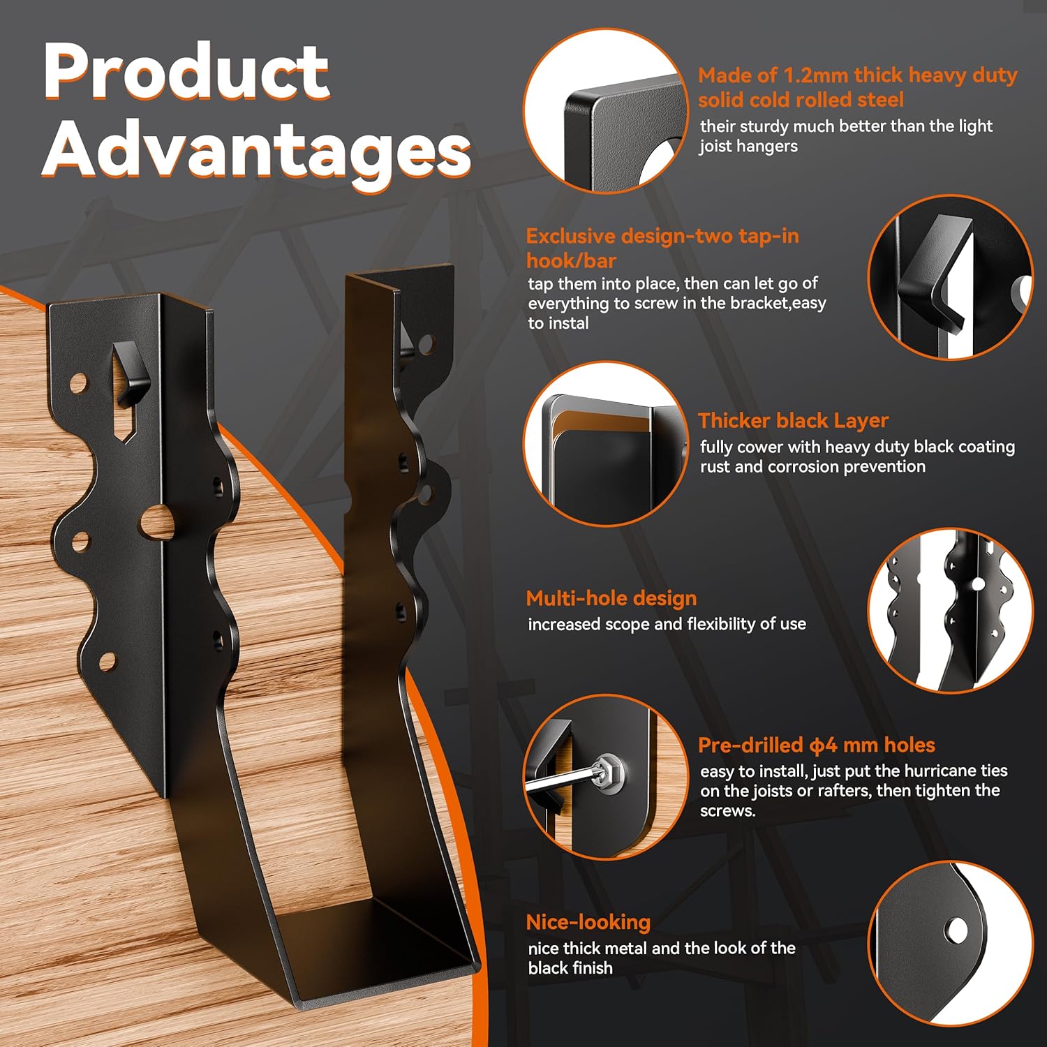 25 Pcs Black 2x6 Joist Hangers for Wood, Rafter Brackets, face Mount 2x6 Joist Hangers, Hurricane Ties Brackets for Shed/Barn/Coop/Porch/Truss, Structurally Sound and Aesthetically Pleasing