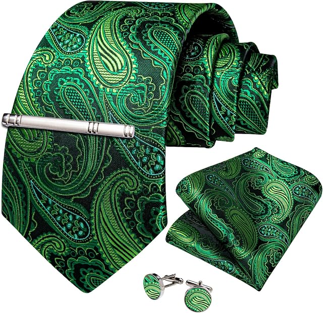DiBanGu Men's Silk Woven Necktie Paisley Floral Tie Set with Pocket Square Cufflinks Tie Clip for Wedding Business