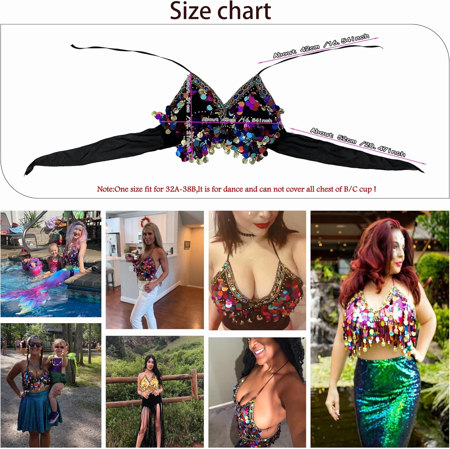 Wuchieal Sequin Halter Bra Top Salsa Belly Dance Boho Festival Clubbing Tribal Bra BH Top - Image 3