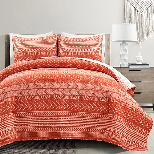 Vista 17 de Lush Decor Hygge Geo - Juego de ropa de cama de 3 piezas con diseño a rayas, tamaño King, color marfil Marfil,Naranja quemado,Gris y blanco,Azul