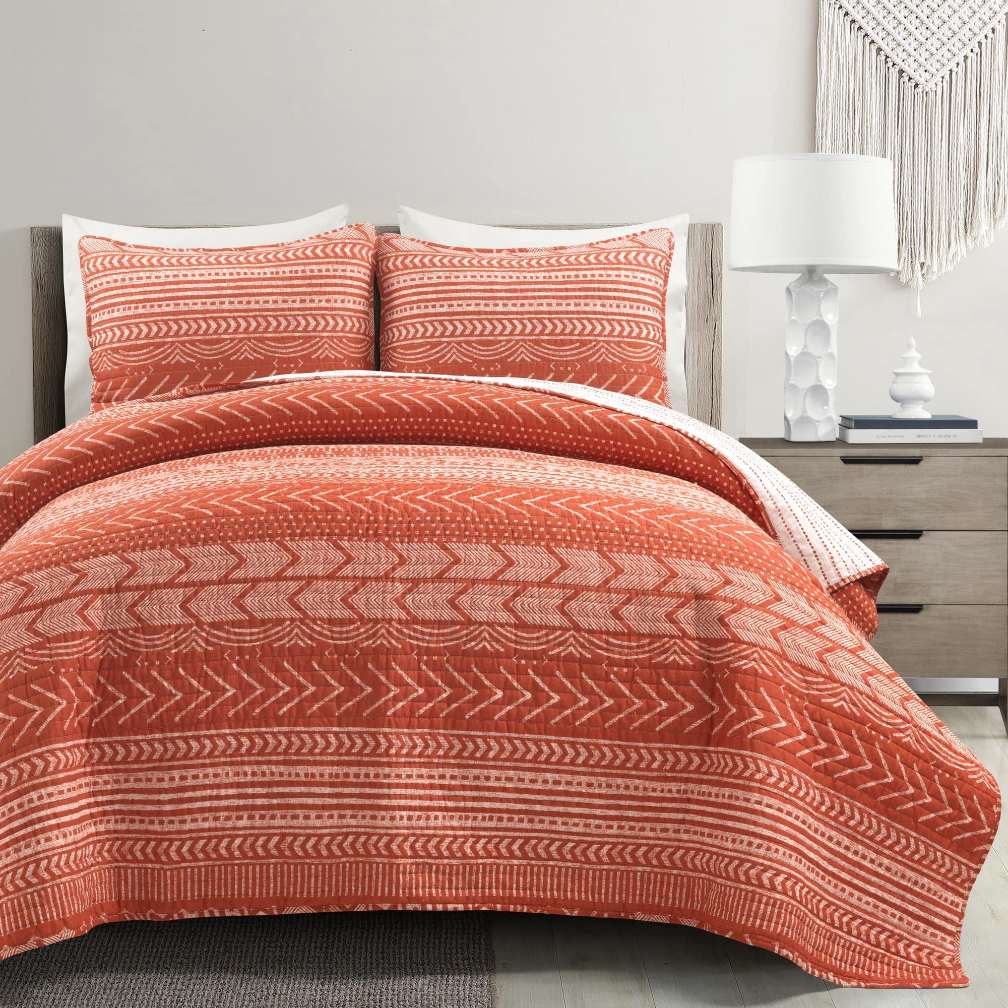 Lush Decor Hygge Geo, Cotton, Burnt Orange, King