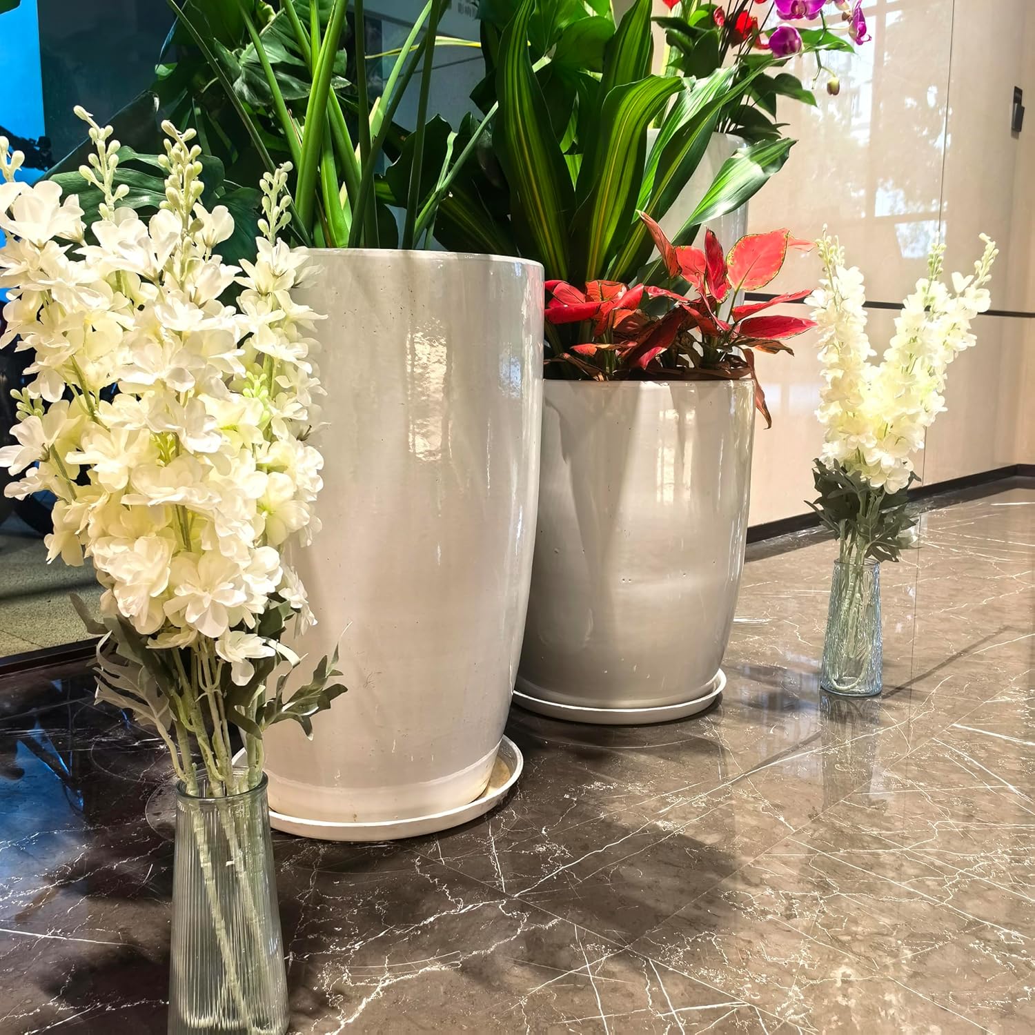 10 Pcs Faux Flowers for Vase 34" Delphinium Artificial Flowers, Long Stem Silk Fake Flowers Bulk for Wedding, Party, Home, Living Room, Bedroom, Courtyard Décor (White)