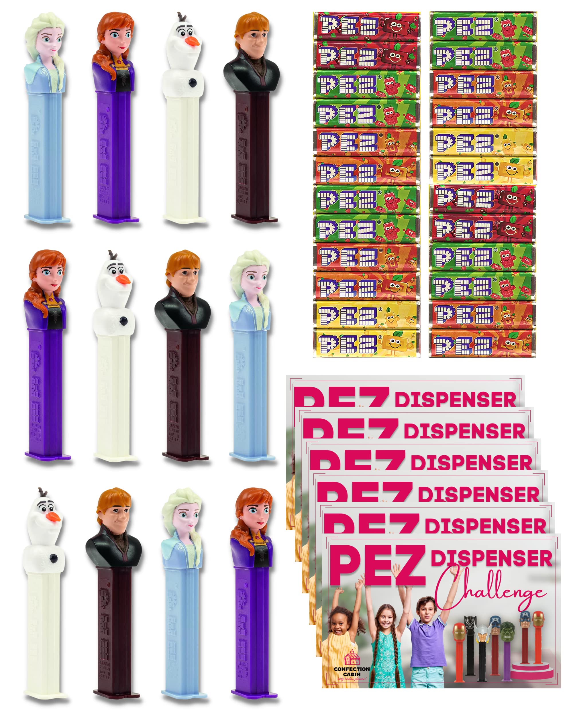 Pez Dispenser Set Box of 12 Fun Pez Characters with Pez Sweet Candy Refills and Game Challenge Card - 12x17g - Excellent Treats as Birthday Gifts and Stocking Fillers (Frozen)