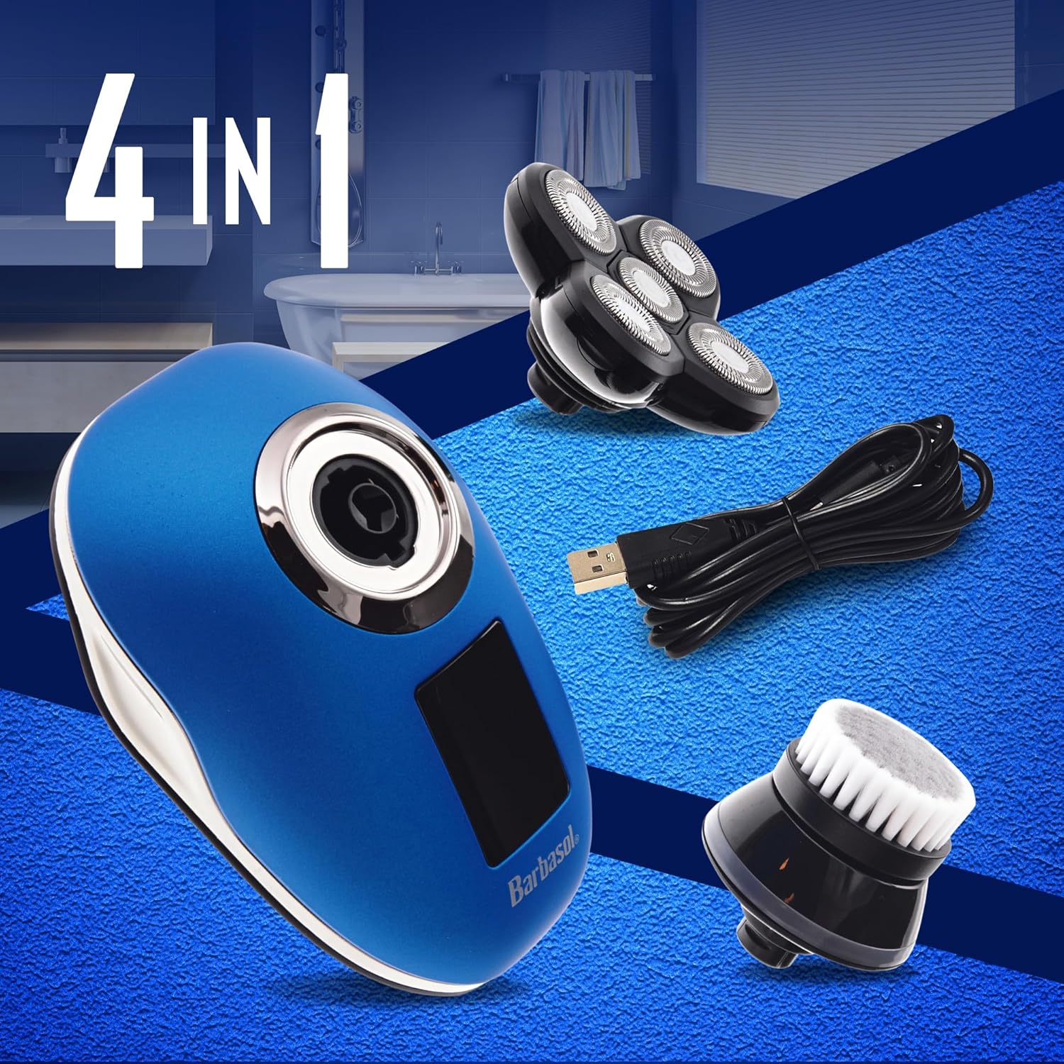 Signature Series Rechargeable Wet and Dry Rotary Head Shaver with Stainless Steel Blades, Cleansing/Buffing Brush and LCD Screen