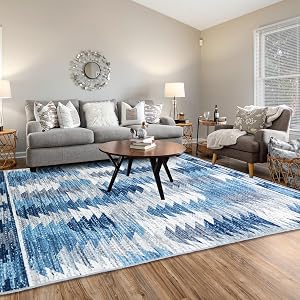 Home Beyond & HB design - 4x6 Area Rug, Non-Slip Washable Low Pile Soft Lightweight Thin Carpet Rugs for Bedroom Living Room Dining Room Kitchen Office Home Decor, Navy and Grey