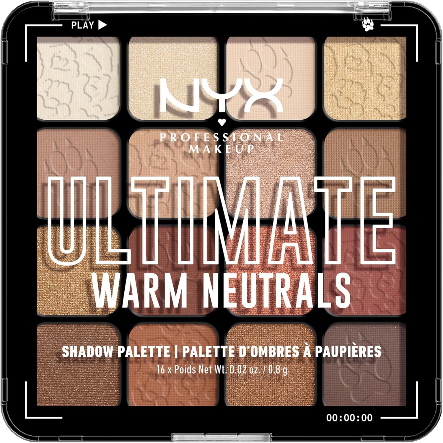 NYX Professional Makeup palette di ombretti ad alta pigmentazione, texture setosa, finitura opaca, scintillante e metallizzata, 16 colori, formula vegana*, ombretto definitivo, neutri caldi