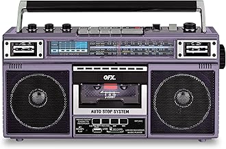 QFX J-220BT Purple Boombox MP3 Conversion from Radio to Cassette with 4-Band (AM, FM, SW1, SW2) Radio with Bluetooth, Dual 3” Speakers, Built-in Microphone, Recorder, and a 3-Band Equalizer